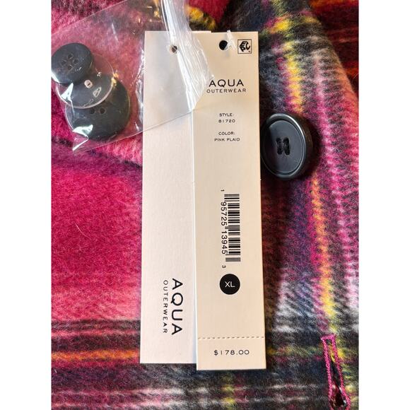 AQUA Pink Plaid Belted Coat XL Double Breasted Outerwear NWT $178 - Picture 6 of 7